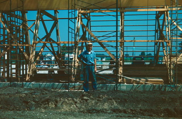 Starlite Drive-In Theatre - Al Johnsons’ Son-In-Law Doug Gray Standing In Front Of The Tower During Construction (newer photo)